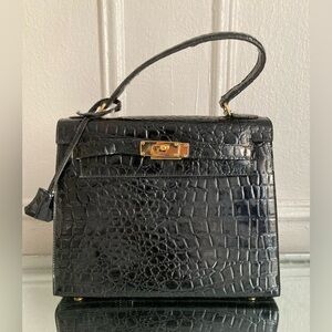 Knockoff Kelly 27 cm Faux Crocodile Patent Leather Bag